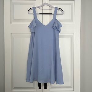 Blue cold shoulder dress.